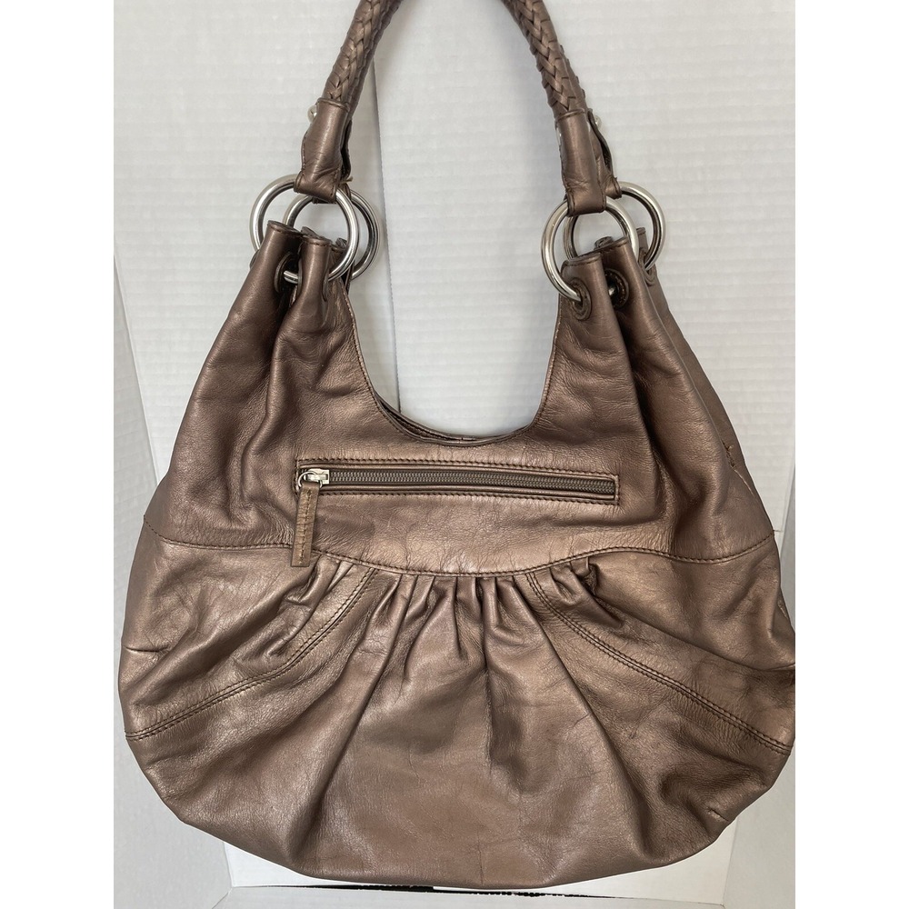 Carlo Dino Brown Copper Looking Bag Metallic / Purse With Braided Handle Pleats